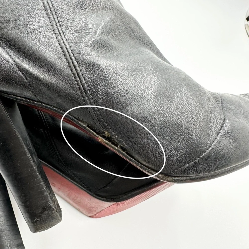 Vintage Christian Louboutin Leather Tie Ruched Tall Boots